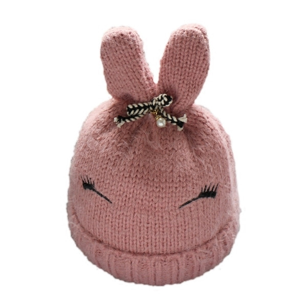 Вълнена детска шапка за момичета с ушички и панделка