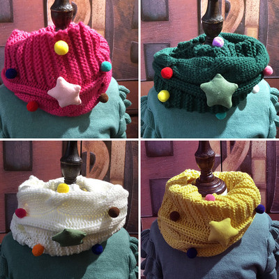 Меко зимно шалче за момичета с пухени топчета и 3D декорации в различни цветове