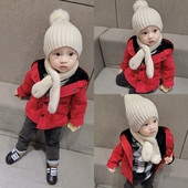 Бебешки зимен унисекс комплект-шал+шапка с пухче