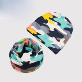 Детски зимен комплект с принт - шал + шапка в много цветове