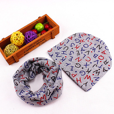 Детски зимен комплект с принт - шал + шапка в много цветове