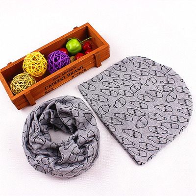 Детски зимен комплект с принт - шал + шапка в много цветове