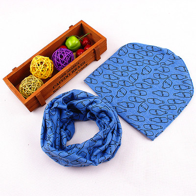 Детски зимен комплект с принт - шал + шапка в много цветове