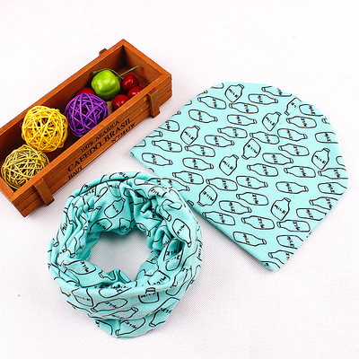 Детски зимен комплект с принт - шал + шапка в много цветове