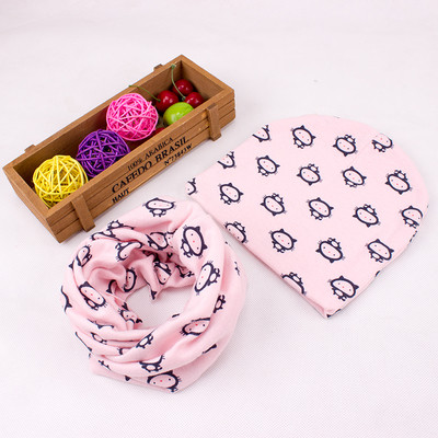 Детски зимен комплект с принт - шал + шапка в много цветове