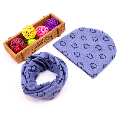 Детски зимен комплект с принт - шал + шапка в много цветове