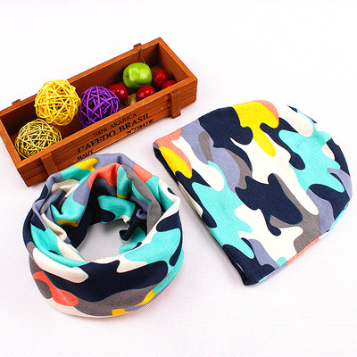 Детски зимен комплект с принт - шал + шапка в много цветове