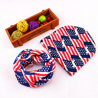 Детски зимен комплект с принт - шал + шапка в много цветове