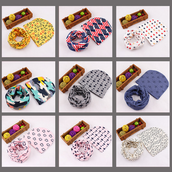 Детски зимен комплект с принт - шал + шапка в много цветове