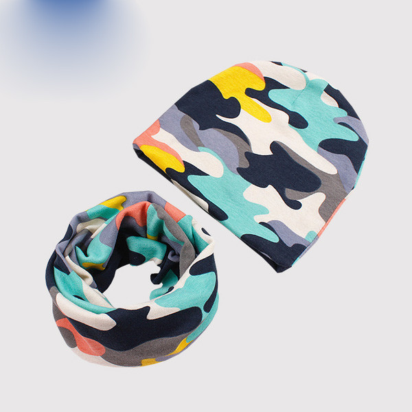 Детски зимен комплект с принт - шал + шапка в много цветове