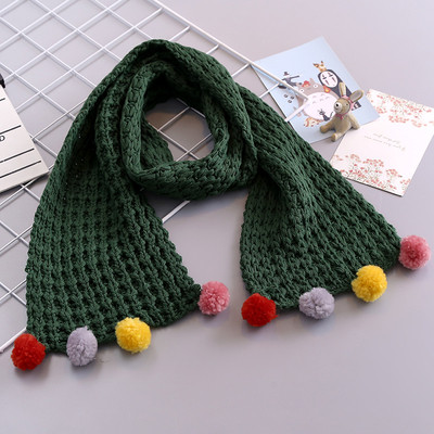 Стилен плетен детски шал в различни цветове и с цветни пухчета