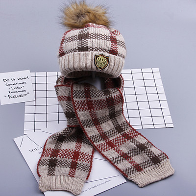 Детски зимен комплект - шал + шапка с принт