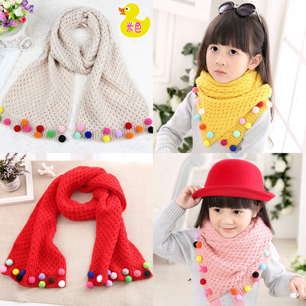 Детски зимен шал за момичета с цветни топчета