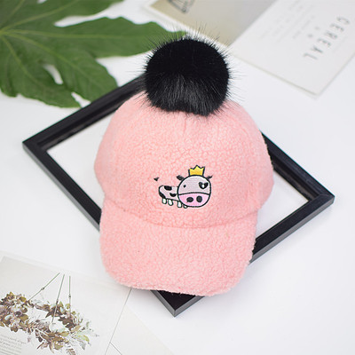 Спортна вълнена шапка за момичета и момчета с козирка и аплиакция