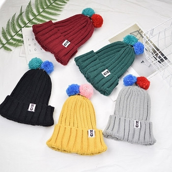 Плетена зимна шапка за момичета и момчета в различни цветове