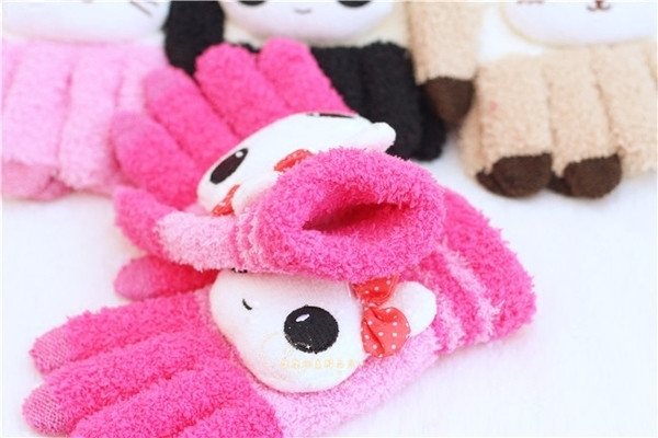 Зимни детски ръкавици с 3D декорация в четири цвята