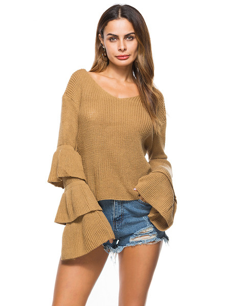Дамски пуловер в свободен стил с разкроени ръкави 