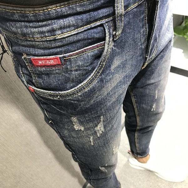 Стилни мъжки дънки на кръпки в слим модел 