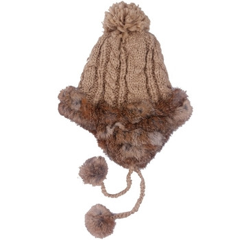 Ежедневна плетена зимна дамска шапка с пух