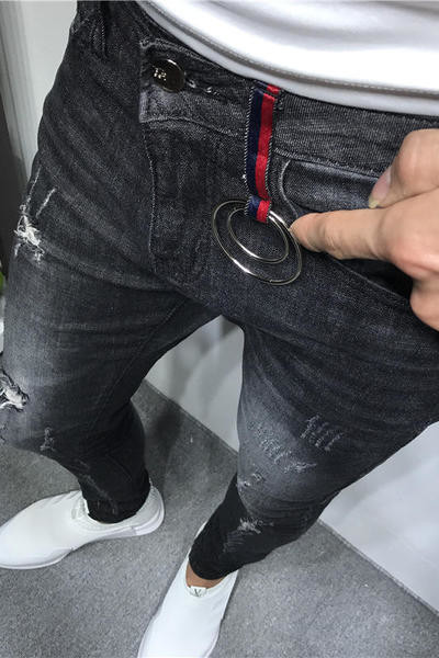 Стилни мъжки дънки в слим модел  в черен цвят