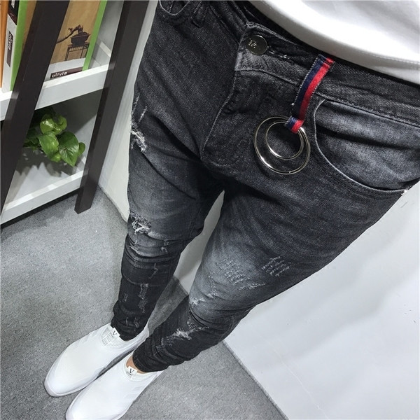 Стилни мъжки дънки в слим модел  в черен цвят