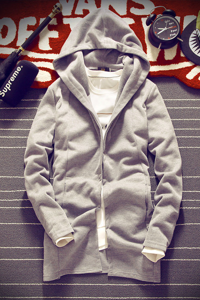 Мъжки спортен ежедневен суичър с качулка и цип в дълъг модел в три цвята