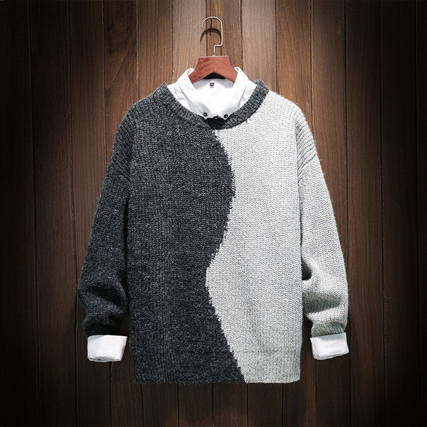 Есенно-зимен мъжки пуловер с две лица в два цвята
