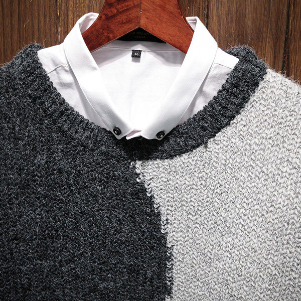 Есенно-зимен мъжки пуловер с две лица в два цвята
