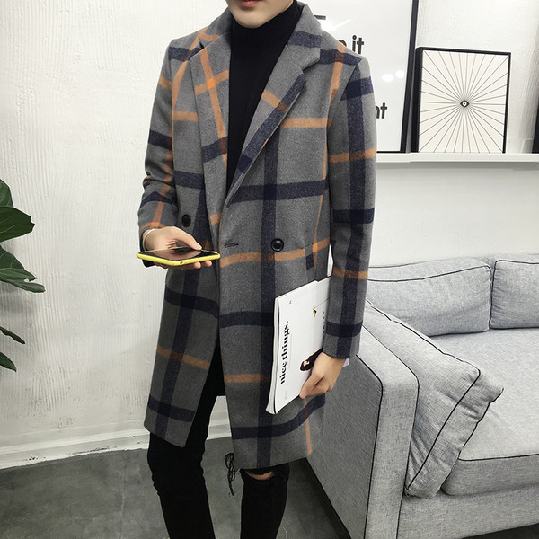 Стилно мъжко есенно-зимно карирано палто в два цвята