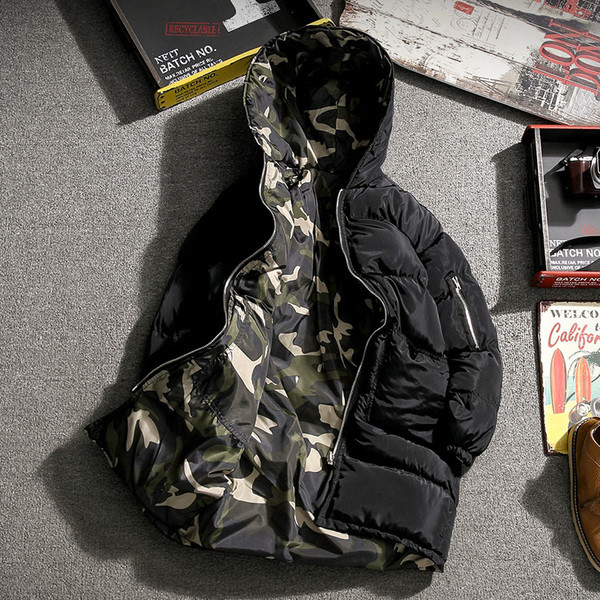 Спортно зимно мъжко яке с качулка с две лица в два цвята