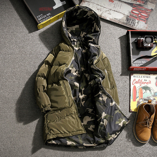 Спортно зимно мъжко яке с качулка с две лица в два цвята