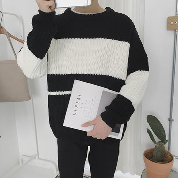 Зимен мъжки пуловер с О-образна яка в широк модел в два цвята