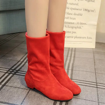 Χειμώνας γυναικείες μπότες φθινοπωρινές-χειμωνιάτικες στο eco suede σε μαύρο, κόκκινο και καφέ χρώμα