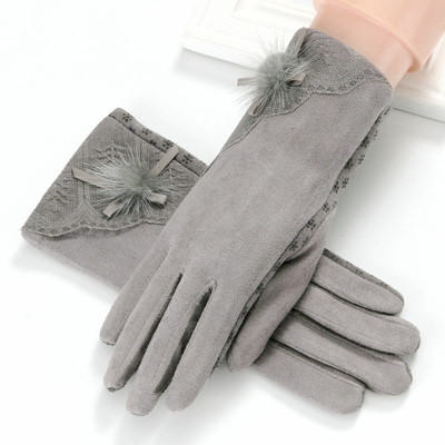 Стилни зимни дамски ръкавици с дантела и панделка