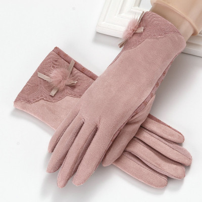 Стилни зимни дамски ръкавици с дантела и панделка