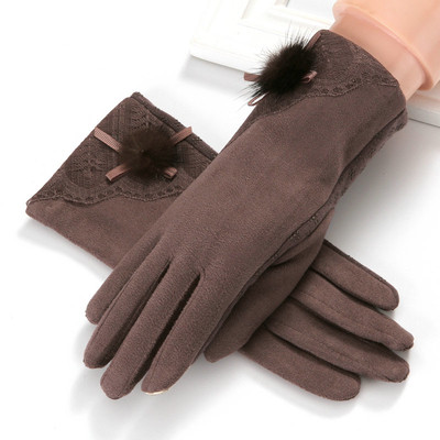 Стилни зимни дамски ръкавици с дантела и панделка