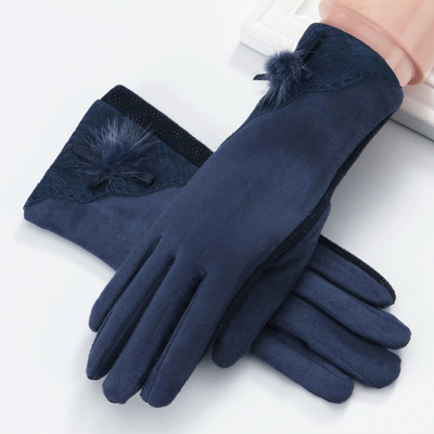 Стилни зимни дамски ръкавици с дантела и панделка