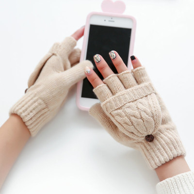 Дамски плетени ръкавици без пръст в няколко цвята с декорция