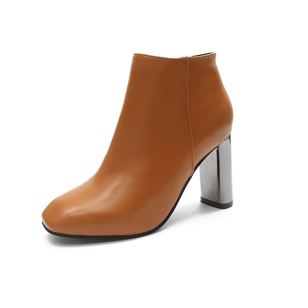 Елегантни дамски боти с висок дебел и огледален ток в два цвята