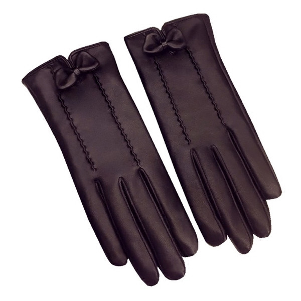 Елегантни дамски ръкавици от еко кожа в черен цвят