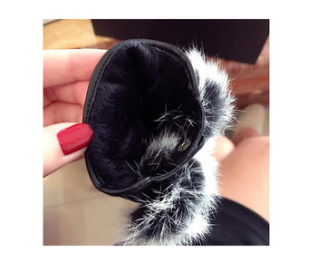 Дамски бохемски ръкавици за зимата в черен цвят с естествен косъм от заек