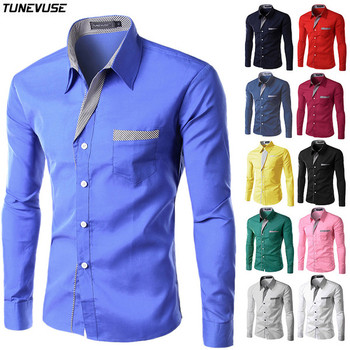 Σπορ-κομψό ανδρικό πουκάμισο με τσέπη, πολλά χρώματα