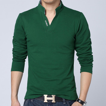 Актуална мъжка блуза с дълъг ръкав и къса V-образна яка, 5 цвята