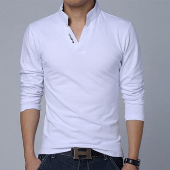 Τρέχουσα αρσενική μπλούζα με μακρύ μανίκι και κοντό κολάρο V, 5 χρωμάτων