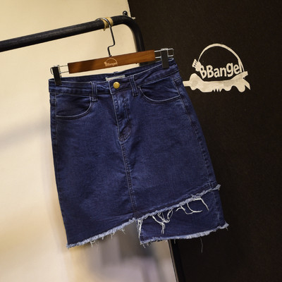 Модерна дамска дънкова пола,изчистен модел с асиметрична дължина в два цвята