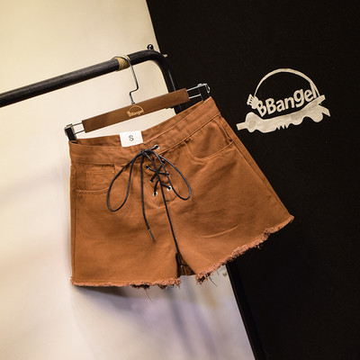 Модерни дамски актуални къси панталон с кръстоснаи връзки в три цвята