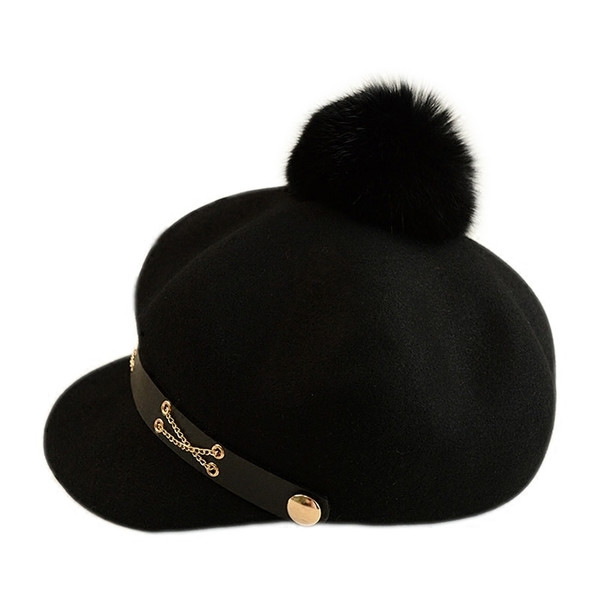 Дамска ретро шапка с пухче в три цвята
