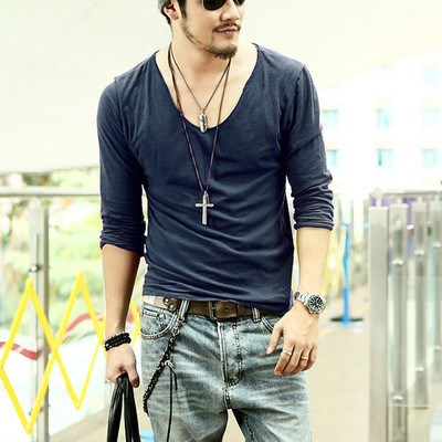 Ежедневна мъжка блуза с хлабаво V-образно деколте - 7 цвята