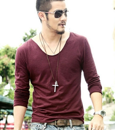 Ежедневна мъжка блуза с хлабаво V-образно деколте - 7 цвята