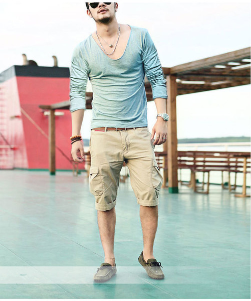 Ежедневна мъжка блуза с хлабаво V-образно деколте - 7 цвята